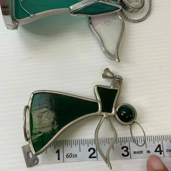 Stained Glass Angels Set Of Two: Angel W/ Candle & Halo & Angel With Bell - Picture 3 of 5